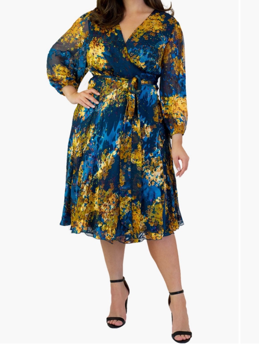 Maree Pour Toi burnout silk wrap dress in Teal floral – SZ 18